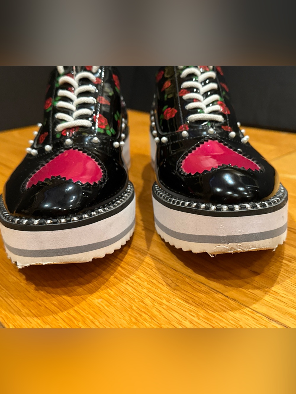 Betsey Johnson Marti Platform Oxford Shoes 8.5M Patent Leather Punk Pearls - Picture 12 of 16
